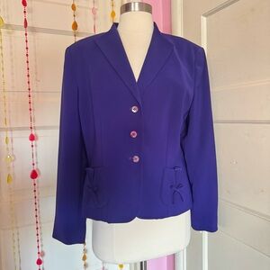 Le Suit Petite 14P Purple Shawl Collar Waist-Length Career Blazer